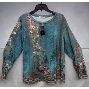 Embroidered Floral Teal Long Sleeve Tee